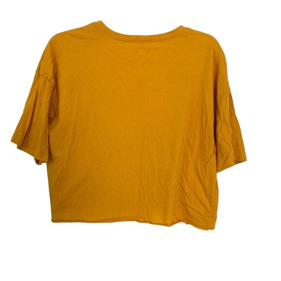 Arizona Jean Co Mustard Yellow Stay Weird Graphic Cropped Short Sleeve Top M/L - Picture 2 of 3